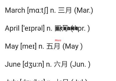 一年内的月份，英文和中文谐音列表